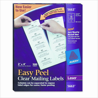 Laser address labels, 2 x 4, clear, 500/box