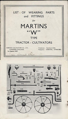 Martins tractor-cultivator type w parts list stamford