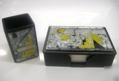 New memo box & pencil cup art glass set by susan ward, 