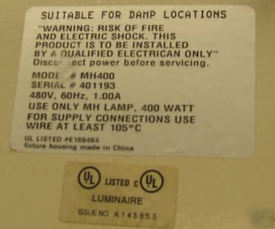 200 400 watt 480 volt metal halide hi / high bays light