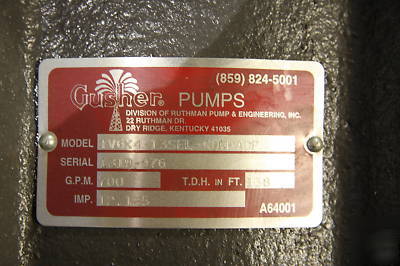Gusher 7600 vert power frame & TV6X413SEL pump 700GPM 