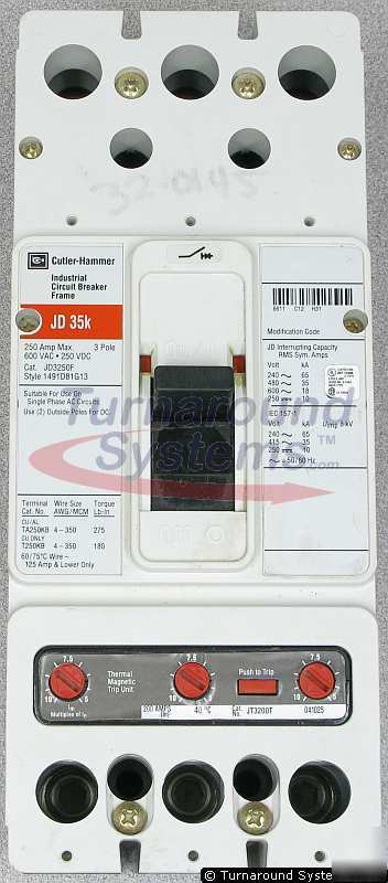 New cutler-hammer JD3200 circuit breaker, 200 amp, 