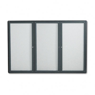 Enclosed bulletin brd fabrc covered cork gray alu frame