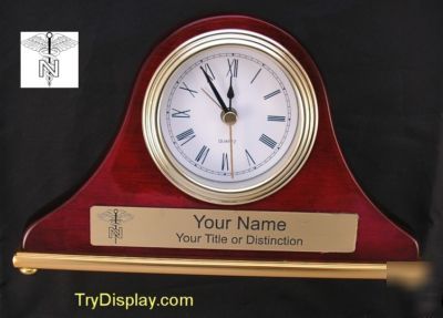 Nurses desk set clock piano finish gift award engrave