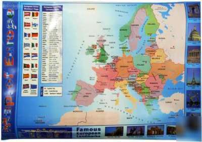 Medium size laminated poster map of europe office nw