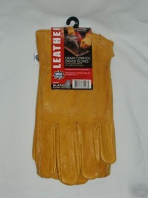 Heavy duty- grain cowhide driver work gloves- sz - xl