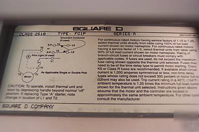 Square d manual motor starter 2510-FG1P w/ pilot light