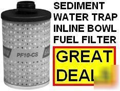 Diesel fuel inline sediment & water bowl filter PF10-cs