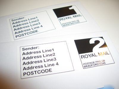 1000 printed royal mail ppi labels with return address 