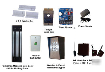 Pedestrian gate magnetic lock kit keypad remotes timer