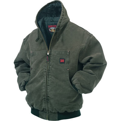 Tough duck washed hooded bomber - small, moss
