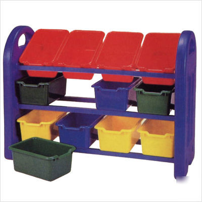 3 tier toy storage with 12 bins in primary colors