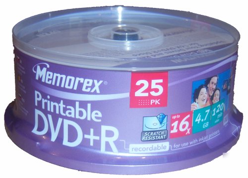 25 memorex blank discs dvd printable dvd+r 16X 4.7GB