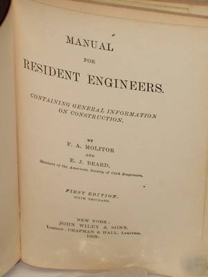 Manual for construction engineers 1909 1ST edition hb 