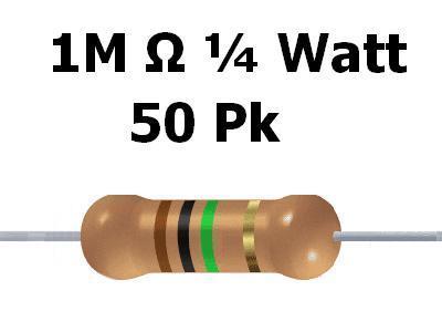 1M ohm 1/4 watt 5% carbon film resistors (50PCS)