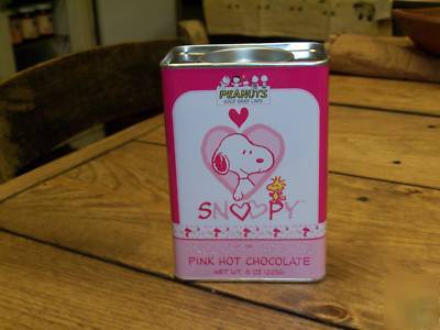 Pink hot chococate featuring snoopy & woodstock on tin