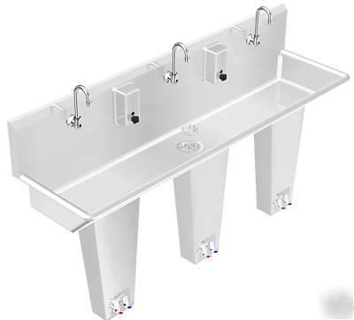 Wash-up floor mount hand sink 3 station 72