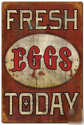 Fresh eggs farm chicken barn store vintage metal sign