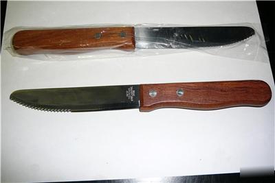 New 96 jumbo steak house knives-wd handle-round tip-s/s 