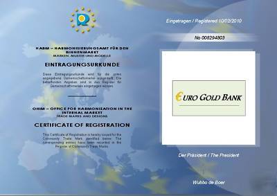 Trademark for sale *** euro gold bank *** 