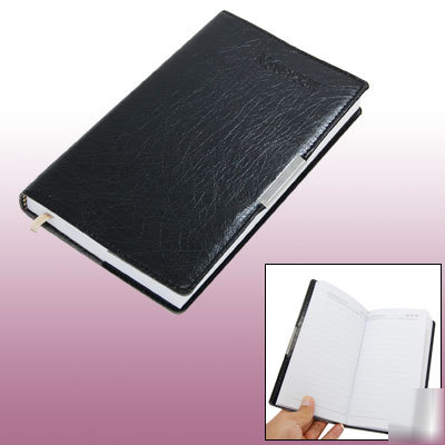 Black faux leather coat white paper writing note-book