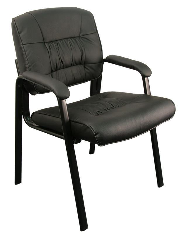 Black leather side reception guest office desk chair