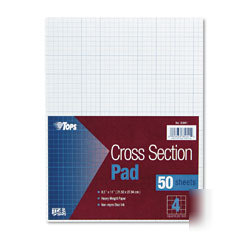 Cross-section pad, 20#, gum top, 4X4 sq, non-repro blue