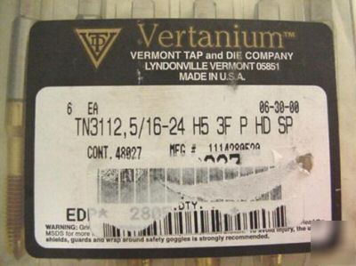 Vermont tap & die TN3112 5/16-24 H5 3 fl plug tap