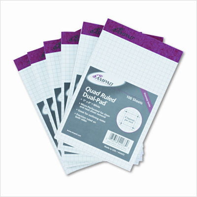 Quadrille pads, 5 x 8, white, 6 100-sheet pads per pack