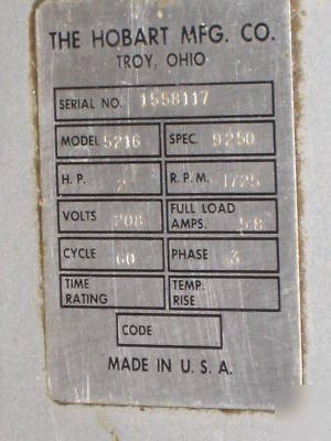 Hobart meat saw model 5216 2HP 3 phase 