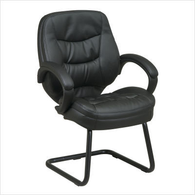 Deluxe leather visitors chair pillow top seat black