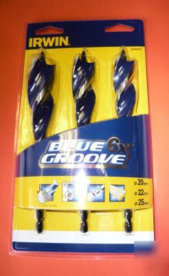 Set of irwin blue 6X groove wood augers (20, 22 & 25MM)