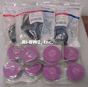 (lot of 5) survivar half mask facepiece with 5 filters