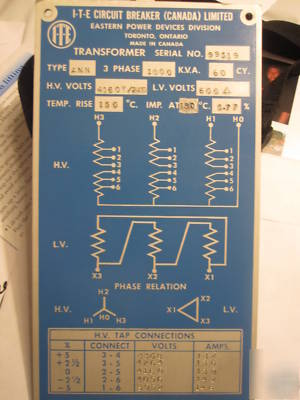 Ite dry transformer 1000 kva 4160Y/2400 - 600 delta
