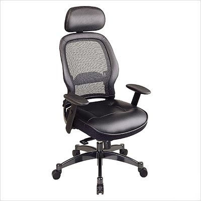 Exec chair leather seat adjust headrest metal base