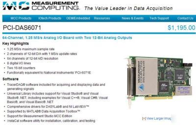 Measurement computing pci das 6071 data acquisition c