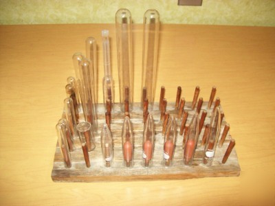 Vintage wooden test tube rack drying rack 45