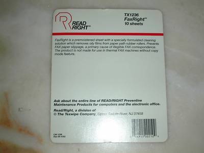 Faxright: read right:TX1236,thermal fax cleaning cloths