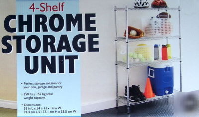 New chrome steel wire shelving 4 shelf storage rack