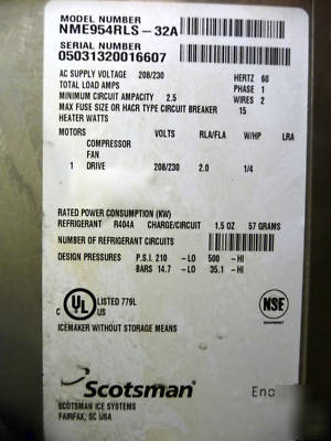 Scotsman ice machine and condensor model NME954RLS-32A