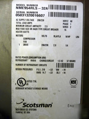 Scotsman ice machine and condensor model NME954RLS-32A