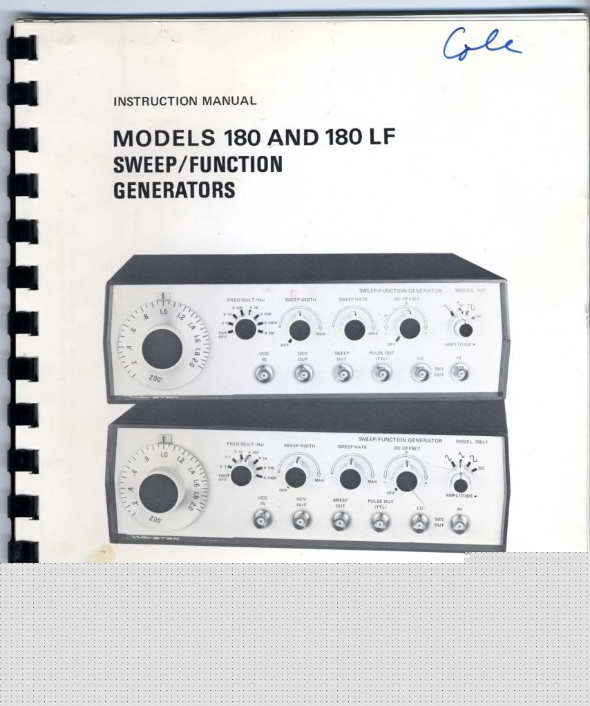 Wavetek 180 and 180LF sweep function instruction manual