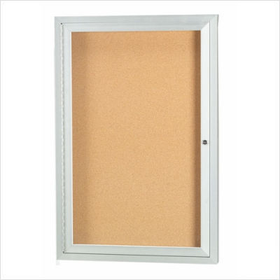 Aarco enclosed bulletin board silver w cork 36