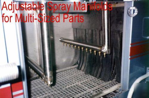 Belt parts washer aqueous cleaning hot jet spray