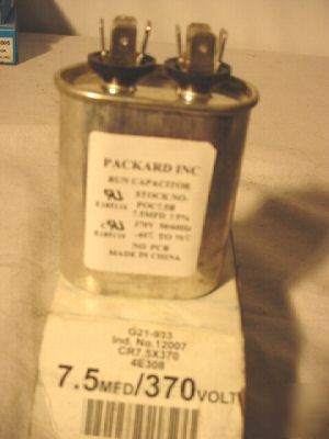 Packard inc 7.5 mfd/370 volt run capacitor 50/60 hz