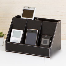 Media charging station black faux leather