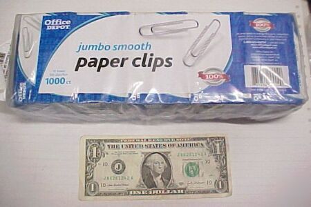 1,000 office depot paper clips, jumbo smooth, 10 boxes
