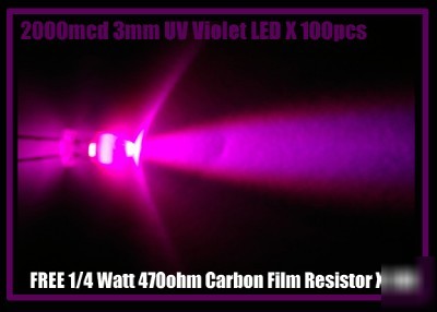 3MM uv violet led 2000MCD and free resistor x 100PCS