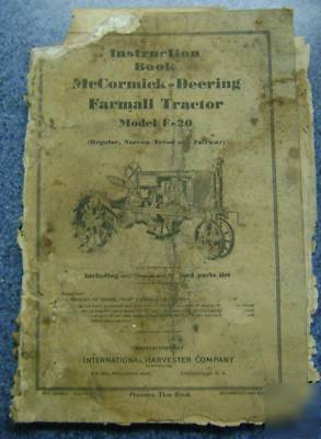 Mccormick deering farmall tractor f-20 original manual