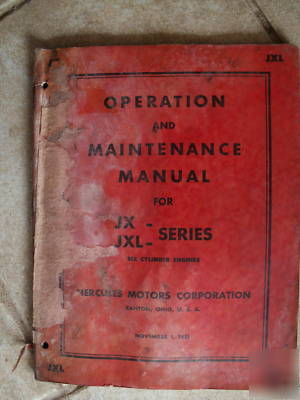 Vintage hurcules jx-jxl motors operators-mainten manual